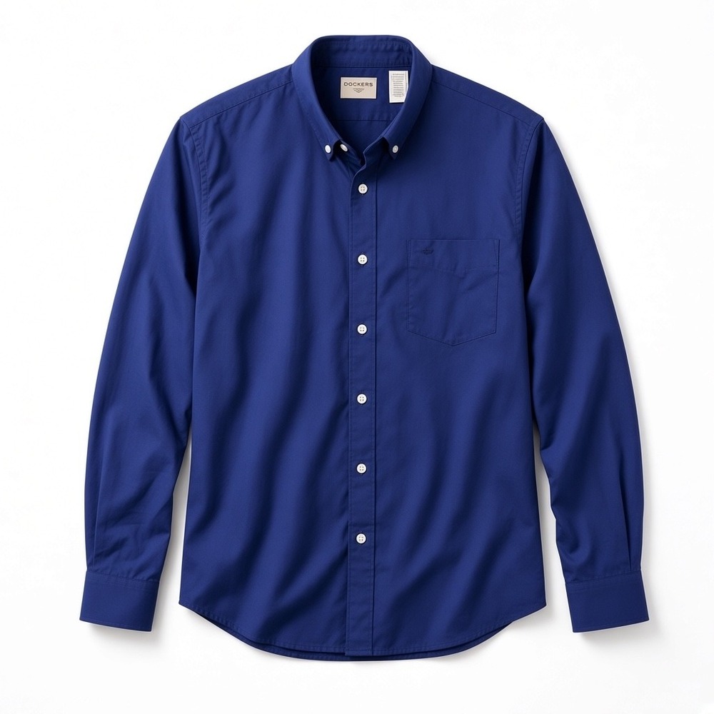 Dockers Mens Navy Blue Button Down Shirt Long Sleeve XL Cotton Blend Pocket